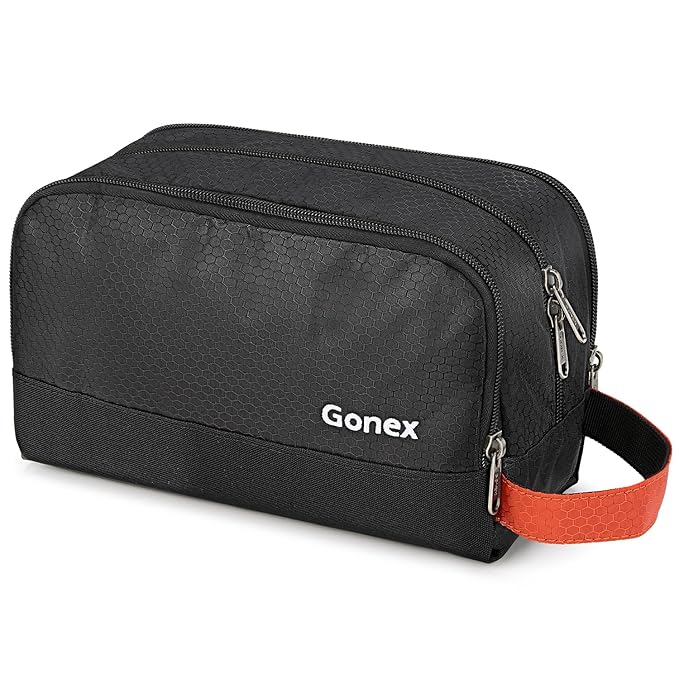 Gonex Travel Toiletry Bag Nylon, Toiletries Kit Shaving Bag Toiletry Organizer Black & Orange