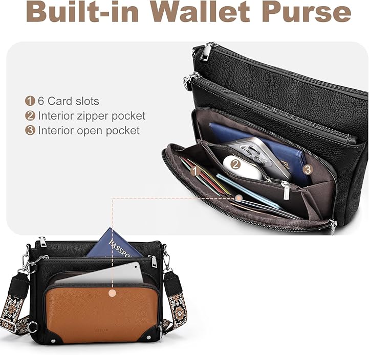 SYTRAH Anti-Theft Crossbody Purse for Women, Crossbody Shoulder Bag with Built-in Wallet & RFID Blocking for Travel Workout