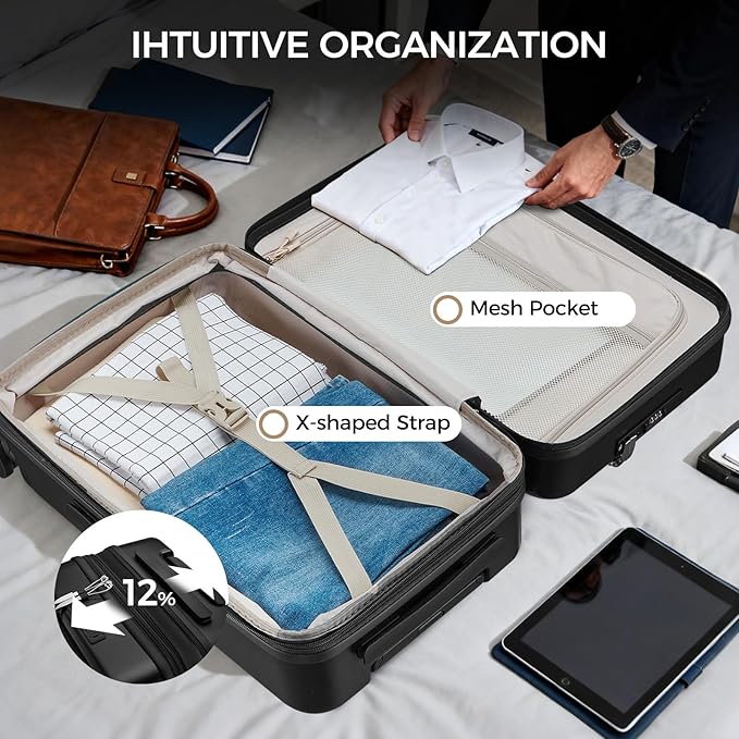Carry on Luggage Top opening Suitcases, Expandable with Cup Holder and USB Charging Port,Lightweight with Front Pocket Rolling Suitcases with Spinner Wheels