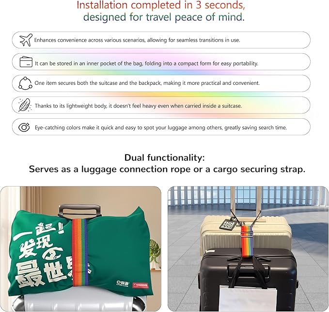 Luggage Straps Bag Bungee Luggage Straps Suitcase Adjustable Belt，Add a Bag Easy to Travel Suitcase Elastic Strap Belt Luggage Accessories(Colorful)