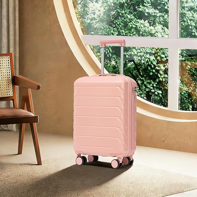 28 Inch Checked-Large Luggage, Lightweight ABS Hard Shell Suitcase with Spinner Wheels, Expandable Travel Luggage with Combination Lock & Side Hooks for Men Women (Pink, 20)