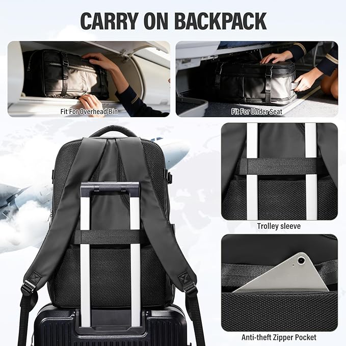 Vacuum Backpack Travel with Pump,Water Resistant Airbag Travel Backpack,Personal Item Carry on Backpacks Flight Approved 18x14x8 inches,Laptop Backpacks,Black