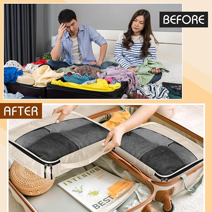 5 Pcs Packing Cubes for Suitcase Large Travel Cubes Carry on Luggage Organizer Bags for Clothes Accessories(S,Khaki)