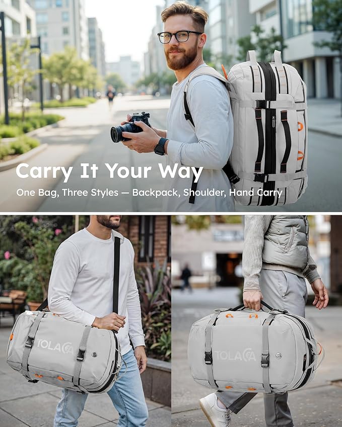 Tolaccea Travel Laptop Backpack for Men Women, 40L-50L Expandable Carry On Backpack with Wet Dry Compartment, TSA Approved Daypack Fits 16 Inch Laptop, Convertible Rucksack Duffel Bag for Work Travel
