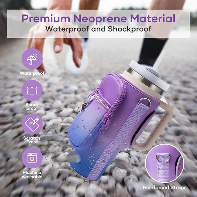 linmaya Water Bottle Carrier Bag for Stanley Cup 40/30oz with Phone Holder Pockets,Neoprene Water Bottle Cross-body Bag with Adjustable Shoulder & Hand Strap Stanley Cup Accessories