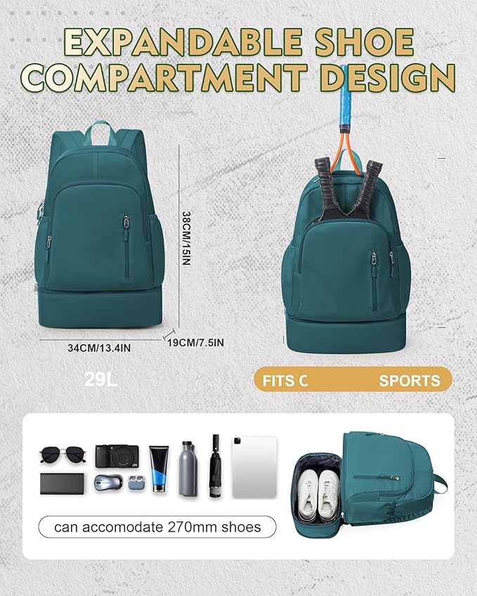 Gym Backpack for Women Men, Lightweight Gym Bag with Shoe Compartment, Waterproof Sports Backpack with Wet Pocket, Peacock Blue