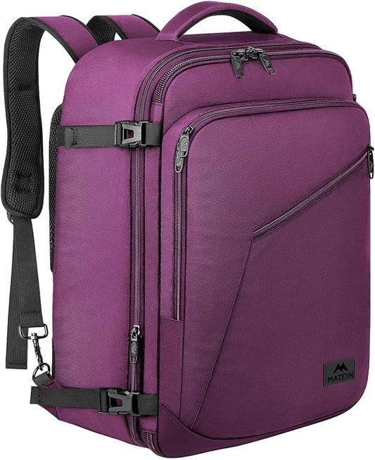 MATEIN Travel Backpack for Women, Expandable Flight Approved Carry on Backpack, Water Resistant Lightweight Suitcase, Large Business Weekender Daypack, Gift for Traveler, Purple