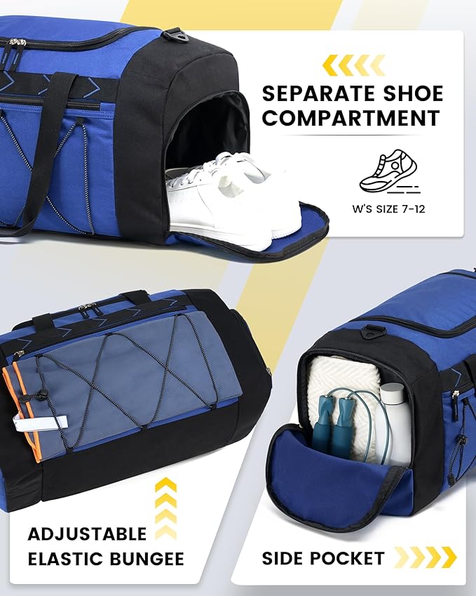 Vorspack Gym Bag for Men - 21 Inches Duffle Bag for Travel Water-resistant Travel Bag with Shoe Compartment Wet Pocket Duffel Bag for Gym Sports Travel Weekender Overnight - Blue