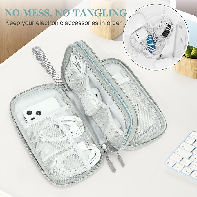 FYY Electronic Organizer, Travel Cable Organizer Bag Pouch Electronic Accessories Carry Case Portable Waterproof Double Layers Storage Bag for Cable, Charger, Phone, Earphone, Medium Size, Mint Green