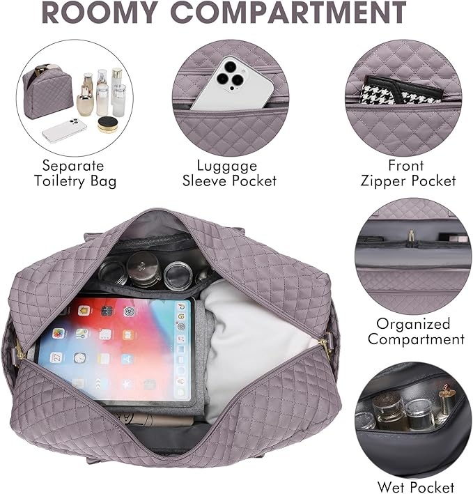 Travel Duffle Bag Weekender for Women - Carry-On Overnight Bag Personal Item Bag with Shoe Compartment & Wet Pocket Large Weekend Tote Bags with Toiletry Bag Hospital Bags for Labor and Delivery