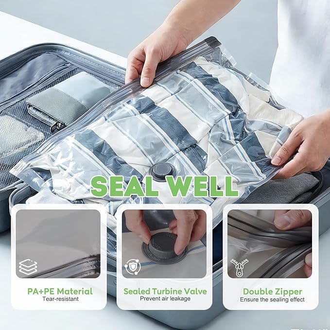 Mapambo Vacuum Storage Bags with -60000Pa USB Pump, 9 Pack Vacuum Seal Bags for Clothing Travel in 3 Sizes, Travel Vacuum Bags with Pump, Saving up to 80% of Luggage Space (9 Combo Size)