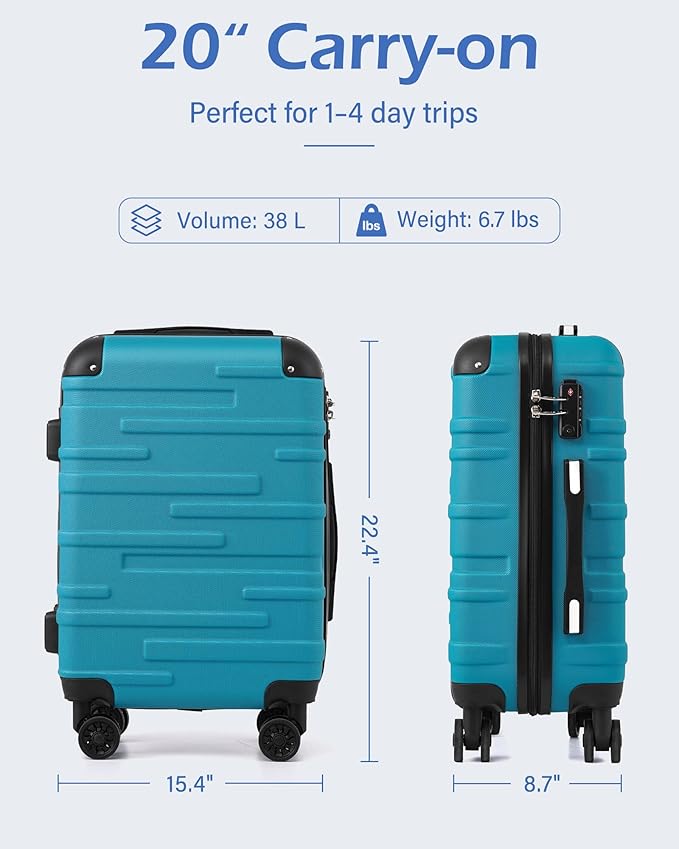Coolife Hardside Carry-On Luggage with TSA Lock, Spinner Wheels, Telescopic Handle, Lightweight Suitcase (Champagne, S(20in_carry on))