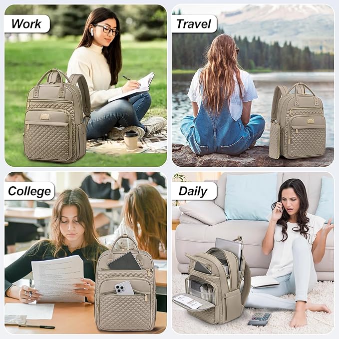 Laptop Backpack for Women,15.6 Inch Laptop Backpack for Work,Water Resistant Travel Backpack,College Bookbag with Wallet (Khaki)