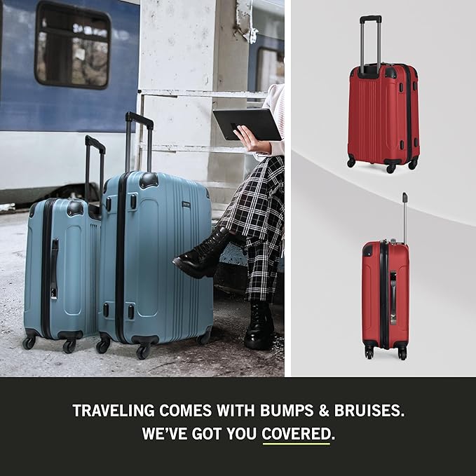 Kenneth Cole REACTION Out of Bounds Lightweight Hardshell 4-Wheel Spinner Luggage, Scarlet Red, 20-Inch Carry On