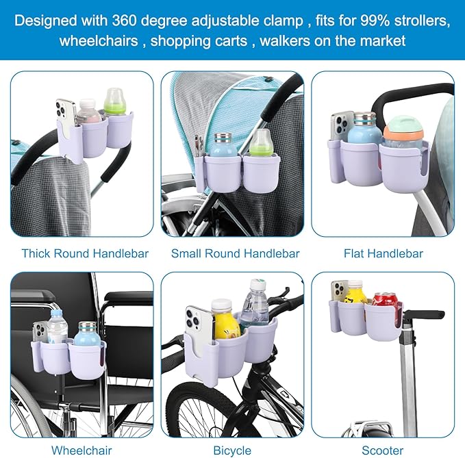 Accmor Stroller Cup Holder with Phone Holder, Bike Cup Holder, Universal Cup Holder for Uppababy Nuna Doona Strollers, 2-in-1 Cup Phone Holder for Stroller Bike Wheelchair Walker Accessory