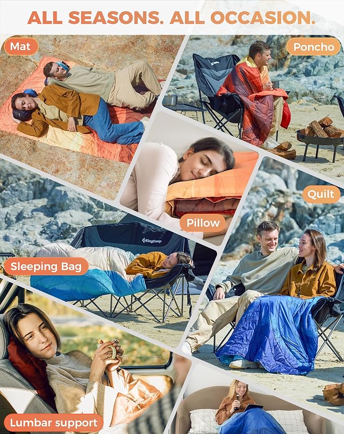 KingCamp Ultralight Camping Blanket, Packable Down Alternative Puffy Printed Wearable Blanket with Snap Buttons & Corner Loops Weatherproof Quilt for Outdoor Travel Stadium (78.7" x 57.1", Cactus)