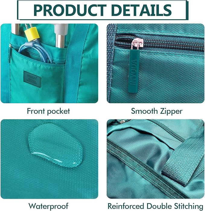 INVODA Travel Bag Lightweight Foldable Travel Duffel Bag Waterproof Sports Gym Bag Tote Carry On Luggage Bag Weekender Overnight Bag (Green+Blue)