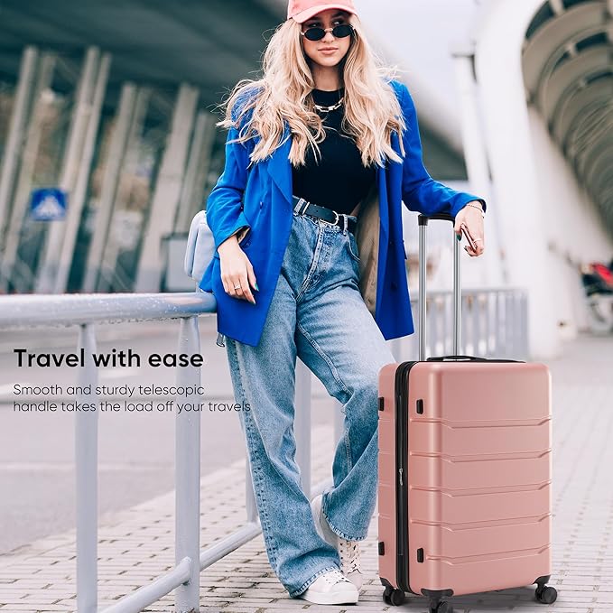 OLIXIS 28 Inch Luggage, Hardside Checked Suitcase with Spinner Wheels, Lightweight ABS Hard Shell Travel Luggage, TSA Approved Lock, Expandable Large Suitcase for Business & Travel–Pink