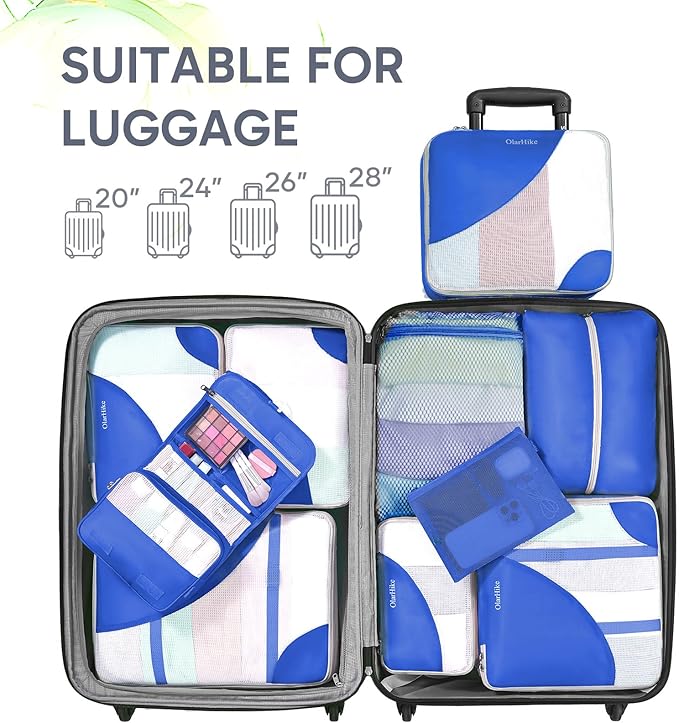 10 Set Packing Cubes for Travel, Gifts for Women Mom,Anti-Tearing Suitcase Organizer for Luggage with Shoe & Hanging Toiletry Bag,OlarHike Vacation Essentials & Accessories for Cruise Ship
