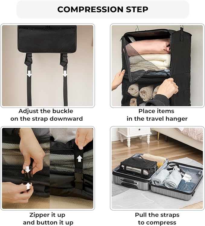 GRANNY SAYS Hanging Packing Cubes for Travel, Large Portable Hanging Suitcase Organizer, Foldable Compression Luggage Organizer Bags for Clothes, Carry on Closet Suitcase, XL-Black Travel Shelves