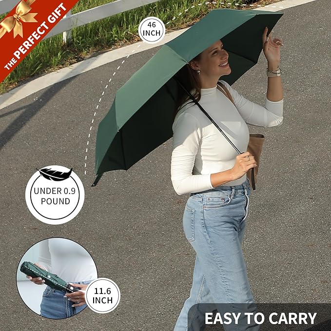 Anntrue Windproof Travel Umbrella, Auto Open Close Lightweight Compact Portable Backpack Folding Umbrella, Perfect for Car, Purse, Men and Women(Dark Green)