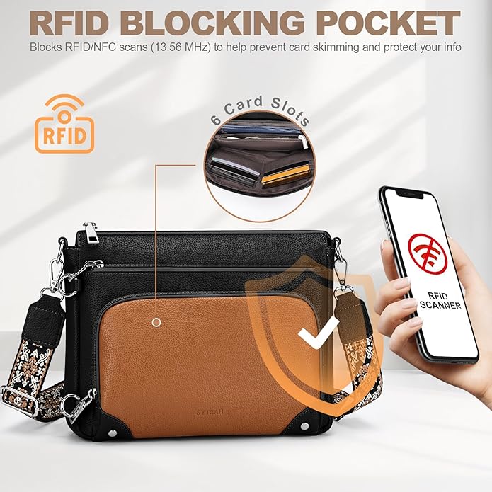 SYTRAH Anti-Theft Crossbody Purse for Women, Crossbody Shoulder Bag with Built-in Wallet & RFID Blocking for Travel Workout