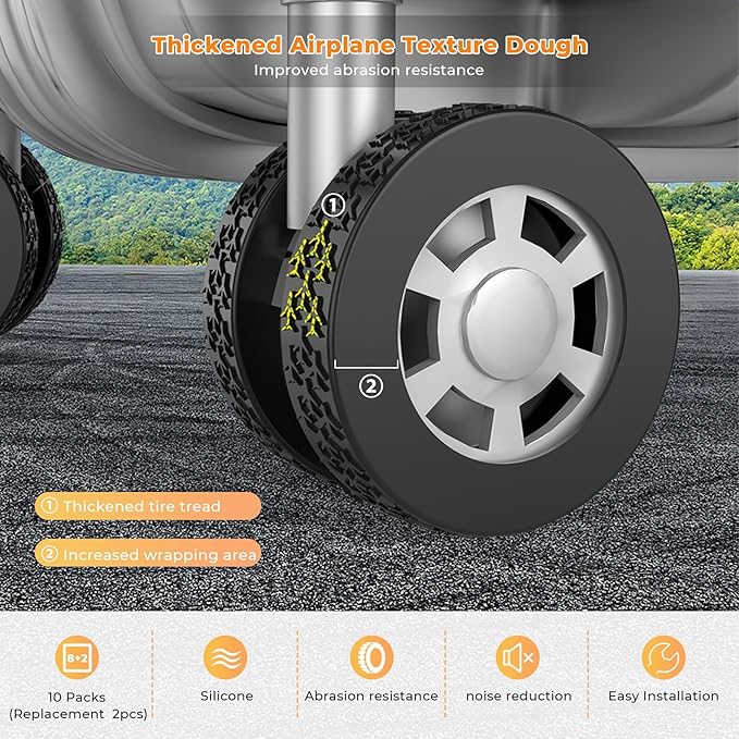 10 Pack Luggage Wheel Covers, 3 Size Protector Cover for 2.36-2.56" Suitcase Spinner Wheels, Upqraded Wear-Resistant, Silent, Shock Absorption Luggage Accessories for Carry-On Travel (Black, L)