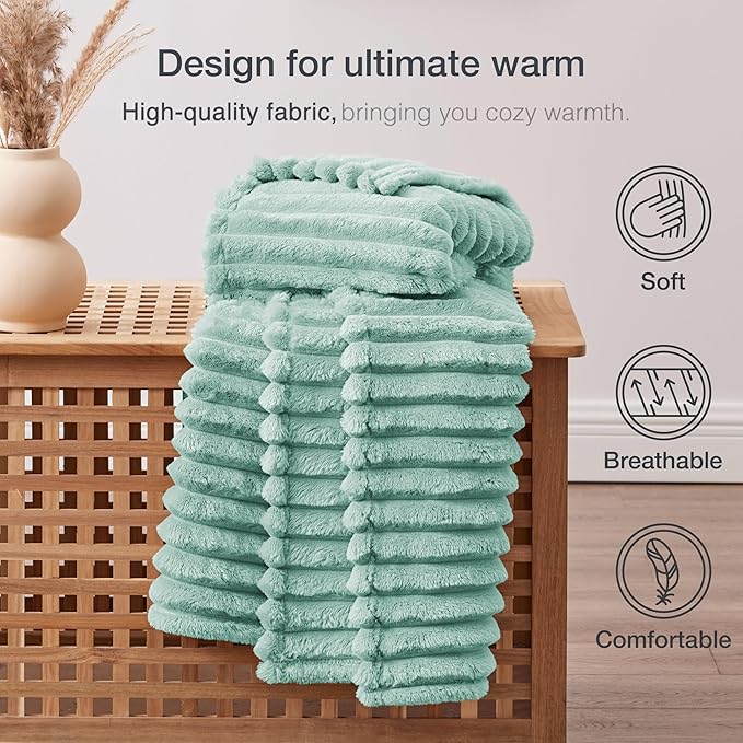 EXQ Home Fleece Throw Blanket for Couch or Bed - 3D Stripe Jacquard Decorative Blankets - Cozy Soft Lightweight Fuzzy Flannel Blanket Suitable for All Seasons(50"×60",Cyan-Blue)