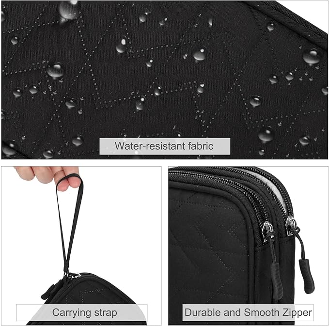 FYY Electronic Organizer, Travel Cable Organizer Bag Pouch Electronic Accessories Carry Case Portable Waterproof Double Layers All-in-One Storage Bag for Cable, Cord, Charger, Phone, Pattern Black (M)