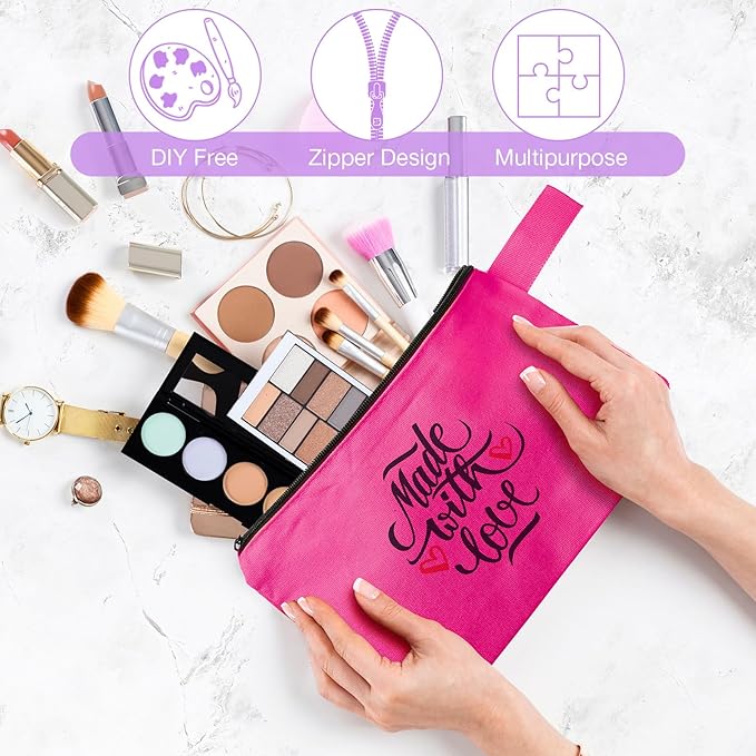 Frienda 40 Pack Canvas Makeup Bags Bulk Cosmetic Bags with Bottom Travel Canvas Zipper Pouch Multi Purpose Blank for Women Purse Toiletry Pencil DIY Craft, 10 Colors (8.7 x 5.1 x 1.7 Inch)