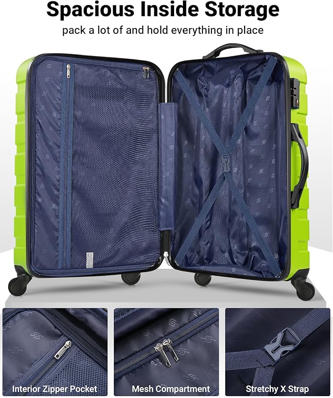 Suitour Luggage set 3 piece,Hardside Lightweight Suitcase Set with Spinner Wheel TSA Lock,20 24 28 inch Travel Suitcase