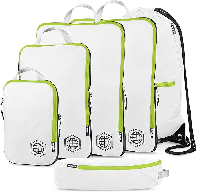 Extra Large Compression Packing Cube 6 Piece Set for Travel and Check Luggage by TRIPPED Travel Gear