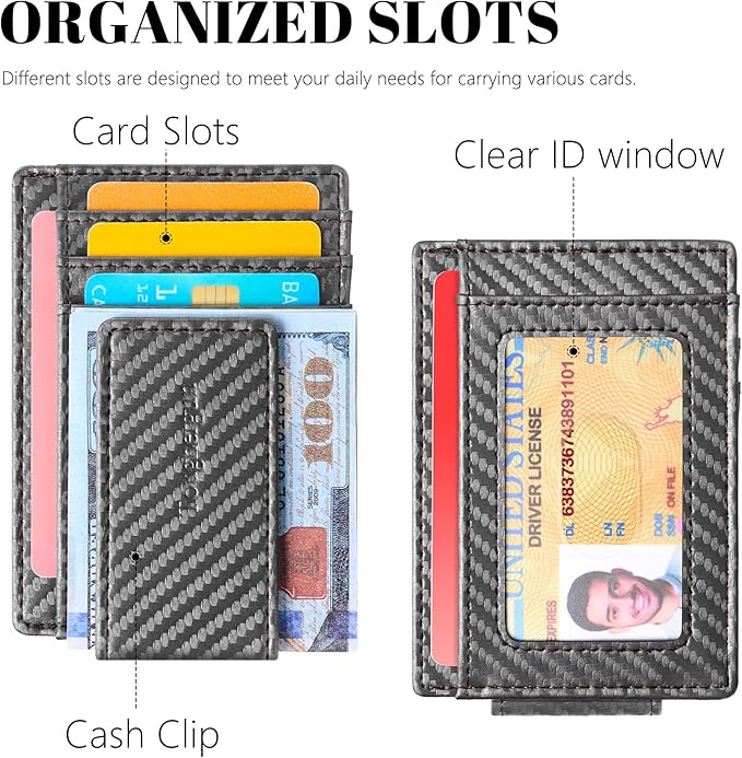 Toughergun Slim Wallet for Men RFID Blocking Money Clip, Minimalist Front Pocket Credit Card Holder, Magnetic Thin Mens Wallets with ID Window