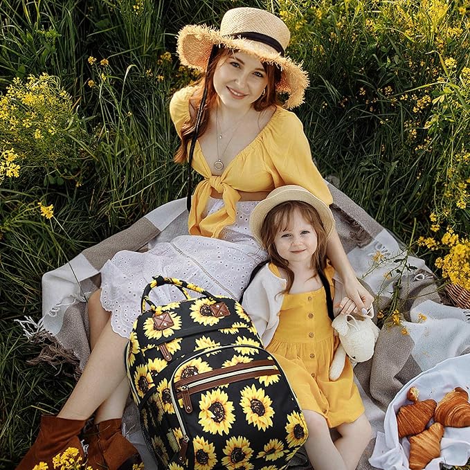 Diaper Bag Backpack Tote for Women Large Capacity, Baby Bag with Insulated Pockets Multifunctional Diaper Bags For Baby Girl Boy Waterproof Baby Bags For Boys Girls Mama Maternity Bag Sunflower