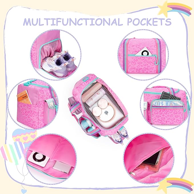 Kids Duffle Bag Girls Women Travel Bag Gifts Overnight Bags for Girls Women Tote Sleepover Gym Dance Bags for Kids with Shoes Compartment