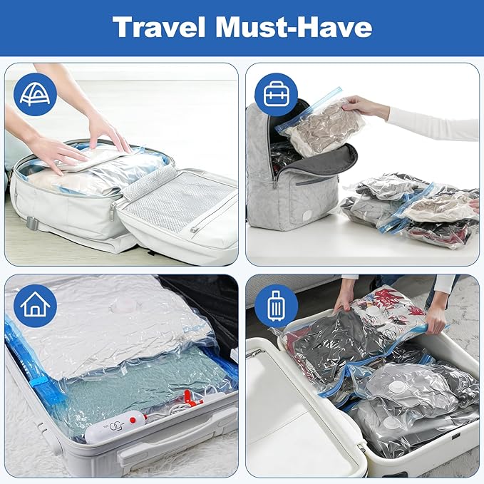 VMstr 9 Pack Travel Vacuum Storage Bags with USB Pump, Vacuum Packing Seal Bags for Luggage, Carry-on Size Space Saver for Clothes and Clothing Travel