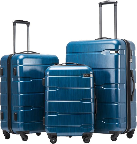 Coolife Luggage Set 3 Piece Hardside PC+ABS Suitcase with TSA Lock, Expandable Large Checked Luggage, Lightweight Rolling Carry On with Spinner Wheels(20/24/28 Inch, Caribbean Blue)