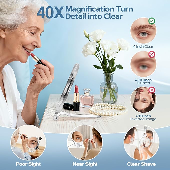 B Beauty Planet 40X Magnifying Mirror for Travel with Handle, Double-Sided 1X/40X Magnification Hand Mirror for Makeup,Travel Mirror for Desk 5 Inches