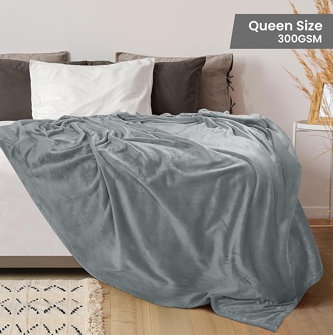 Utopia Bedding Fleece Blanket Queen Size Ash Grey (90x90 Inches) Ultra Soft Warm Lightweight Microfiber Breathable Anti-Static Cozy Winter Bed Blanket, All-Season Home Decor Gift for Men & Women