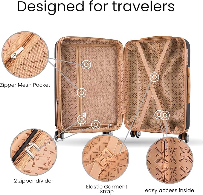 Santino Luggage Sets 3 Piece Carry On Luggage Set 20 Inch Hardshell & Lightweight PP Luggage Suitcase with Detachable Spinner Wheels & TSA Lock 20" Suitcase with Duffel & U-shaped pillow