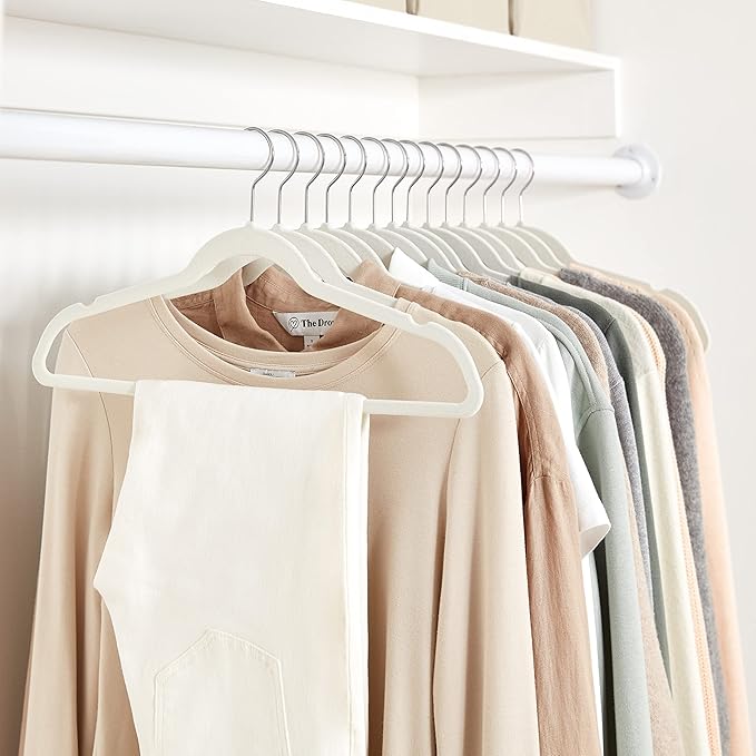 Amazon Basics Slim Velvet Non-Slip Space Saving Suit Clothes Hangers for Closet Organization, Ivory/Beige, 100-Pack