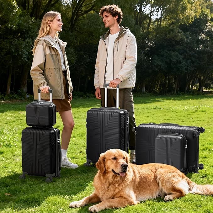 Karl home Luggage Sets 4 Piece, PP Hard Case Suitcase Set with Built-in Lock Spinner Wheels, Lightweight Durable Carry on Luggage for Business Travel - Black (16/20/24/28")