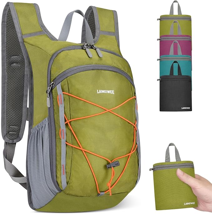 13L Small Hiking Backpack for Women Men, Lightweight Foldable Day pack, Packable Daypack for Travel, Camping (Green)