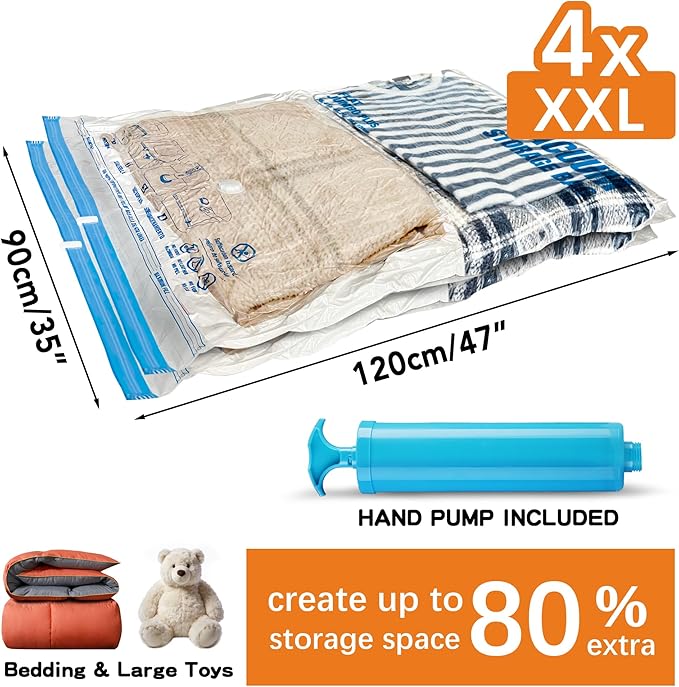 XXL Jumbo Vacuum Storage Bags, 47''X35'' Extra Large Space Bags for Blanket, Bedding, Comforters (4-XXL)