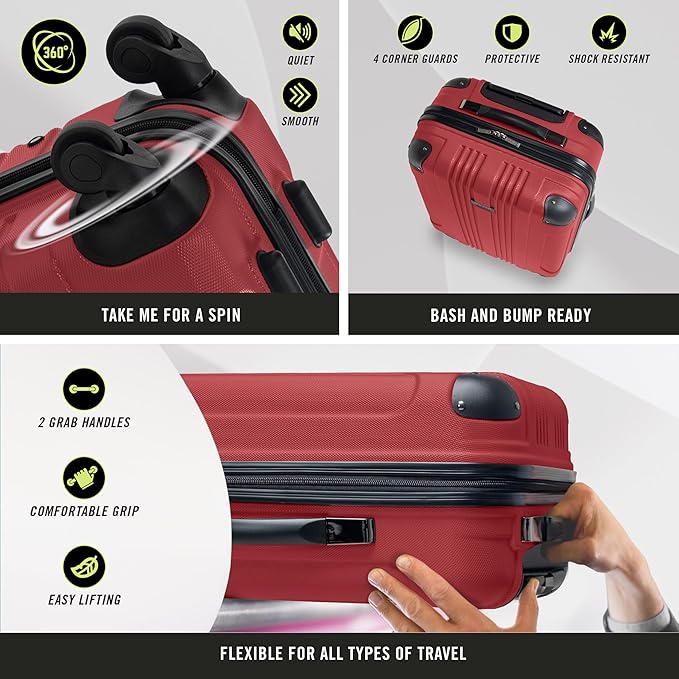 Kenneth Cole REACTION Out of Bounds Lightweight Hardshell 4-Wheel Spinner Luggage, Scarlet Red, 24-Inch Checked
