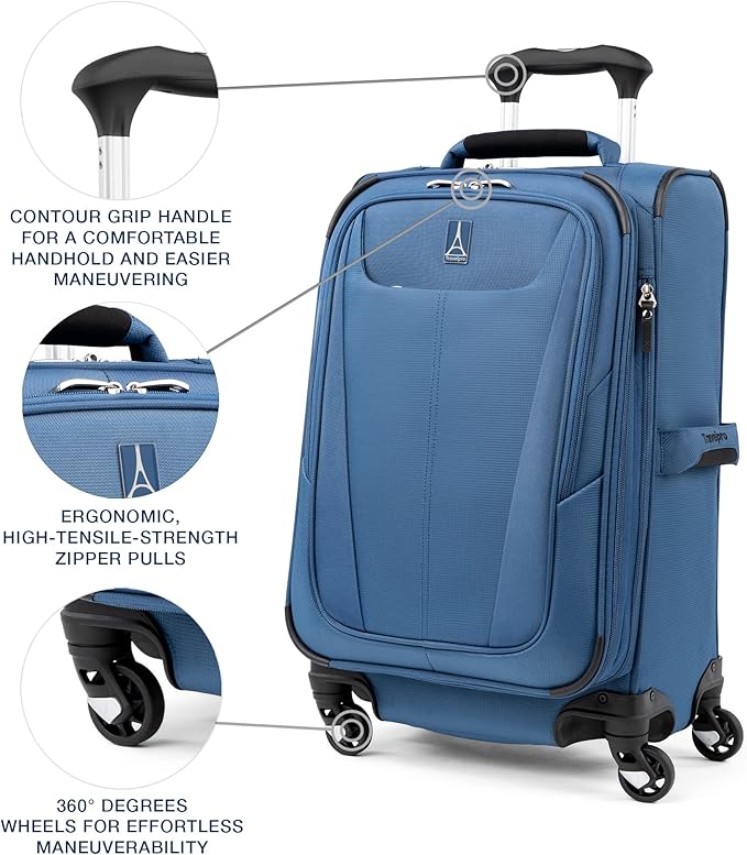 Travelpro Maxlite 5 Softside Expandable Luggage with 4 Spinner Wheels, Lightweight Suitcase, Men and Women, Ensign Blue, Carry-on 21-Inch