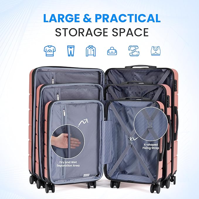 Simple Deluxe 24 Inch Hardside Carry On Luggage, Suitcase with Double Spinner Wheels & TSA Lock, Hard Shell Suitcase, Expandable Rolling Lightweight Luggage, Pink