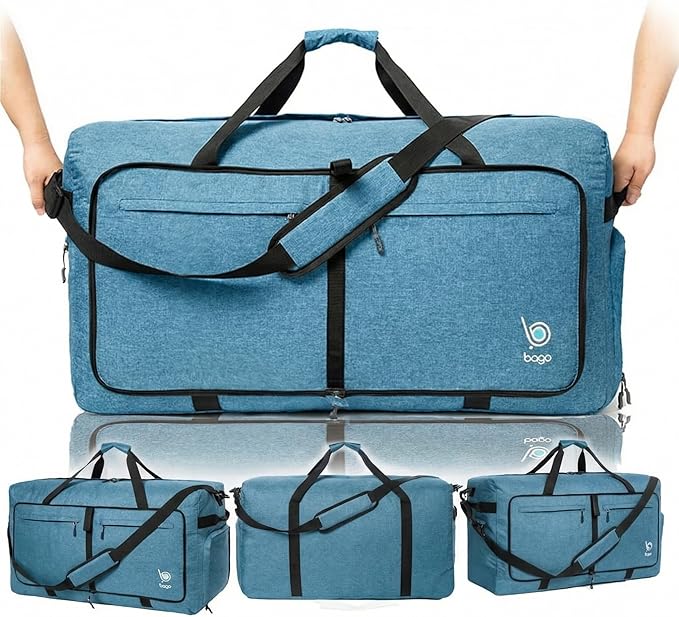 Bago Extra Large Duffle Bag for Travel Women & Men. Durable, Lightweight, Foldable Travel Duffel Bags For Traveling Women. 120L Duffle Bags Use As a Weekender Bag with Shoe Compartment, Checked Duffel