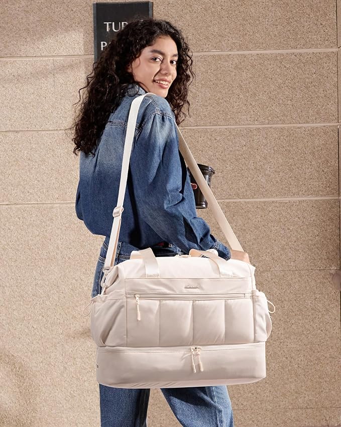 LOVEVOOK Travel Duffel Bag, Gym Bag for Women, Large Weekender Overnight Bags with Shoe Compartment, 38L Carry on Gym Hospital Bag with Wet Pocket, 2 Pcs