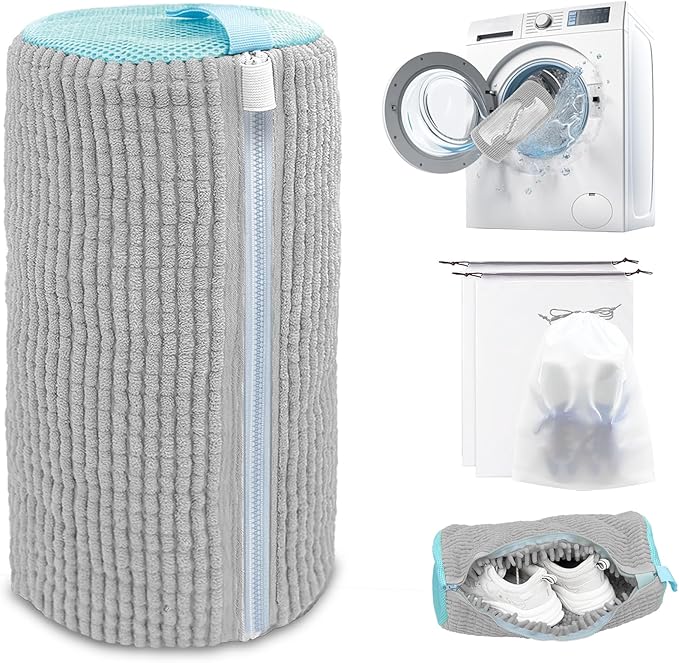 Shoe Washing Machine Bag,Laundry Shoe Bag for Washer and Dryer,Reusable Shoe Cleaning Bag for Sneakers,Tennis Shoes,With Self-locking Zipper, Microfiber Inside,Include Shoe Bag (Pro Grey - 1 Pack)